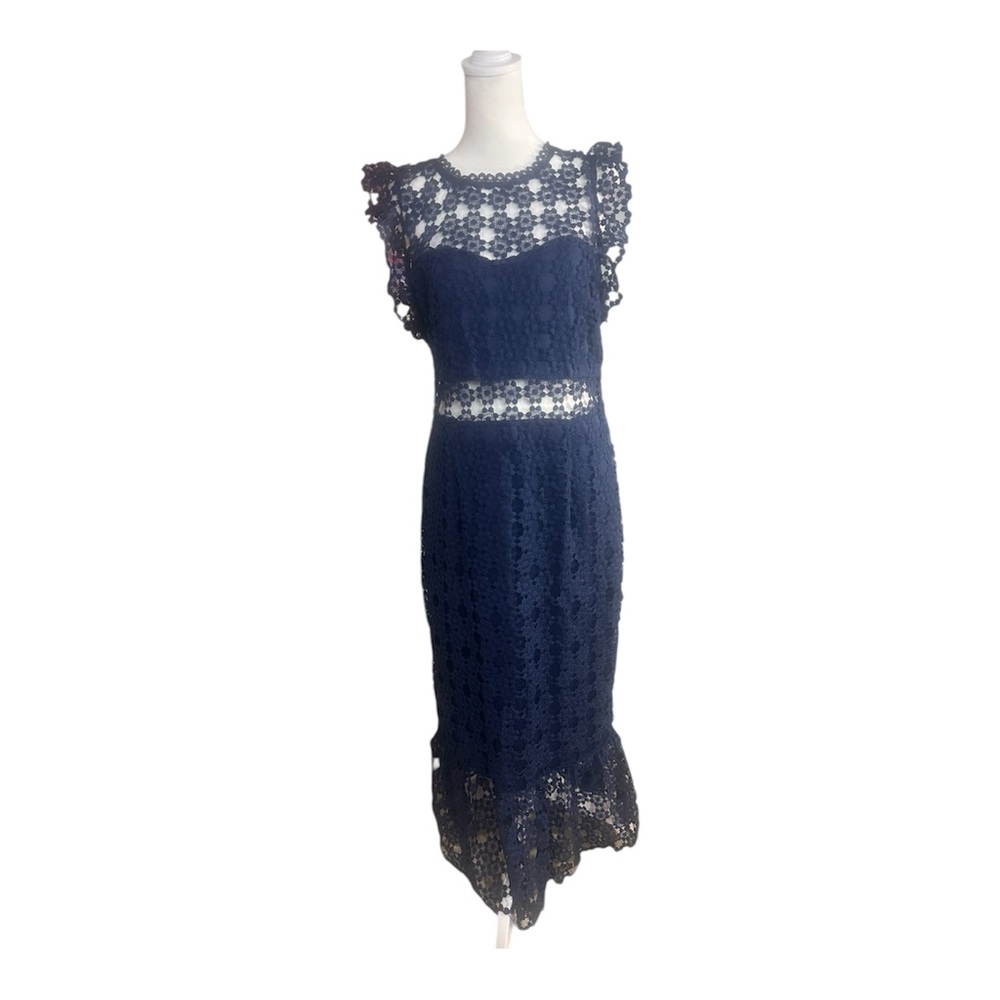 Petal & Pup Navy Lace Midi Dress Women’s Size 12 Sheer Panel Cocktail Party - Picture 4 of 13